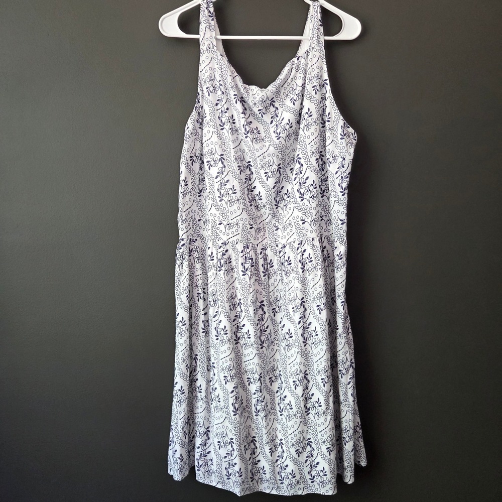 Loft White Navy Blue Floral Sleeveless Cutout Back Dress Size 16 NEW